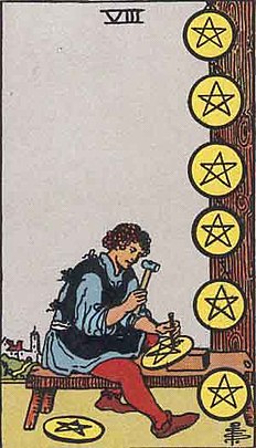 펜타클 8 (EIGHT OF PENTACLES) 타로 카드