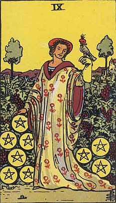 펜타클 9 (NINE OF PENTACLES) 타로 카드